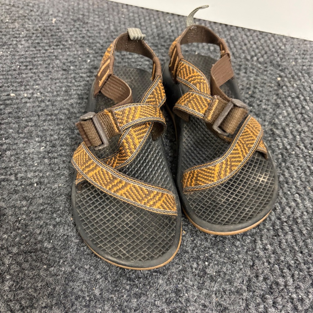 Chaco Kids Z1 EcoTread Sandals Brown Yellow Chevron Geometric Size 13